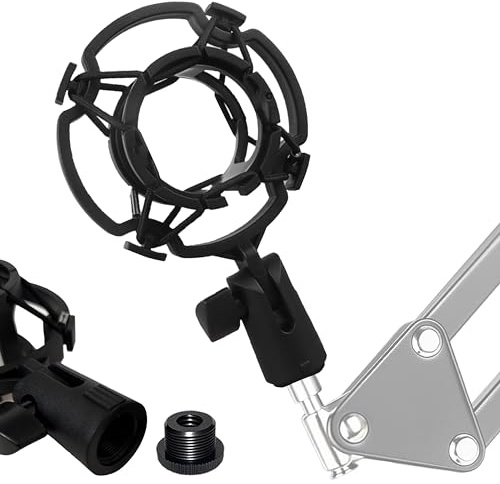 YTDSUP Microphone Shock Mount 1 PACK, Mic Holder Clip for 43-48mm/1.69~1.9in Diameter Condenser Microphone, 3/8 or M16 Internal Thread, with 5/8 Male to 3/8 Female Screw Adapter, Easy to Use (Black)