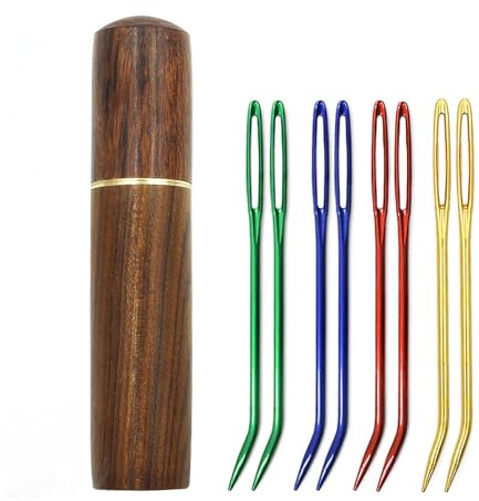 8pcs Large Eye Darning Needles for Wool with Wooden Storage Case | Stainless steel tapestry needles with large eyes, easy threading for wool, crochet, embroidery, sewing and repair projects