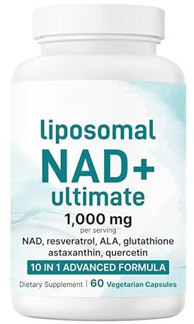 Capsules liposomales NAD+, formule avancée 10 en 1 avec resvératrol, ALA, glutathion et plus encore - 60 capsules