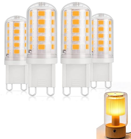 GifBasg - Bombillas LED G9 3W, equivalentes a 33 W, 40 W, 50 W, halógeno, blanco cálido 2700 K, 500 lúmenes, sin parpadeo, CRI 83+, AC/DC 220-240 V, instalación fácil, ecológica, paquete de 4