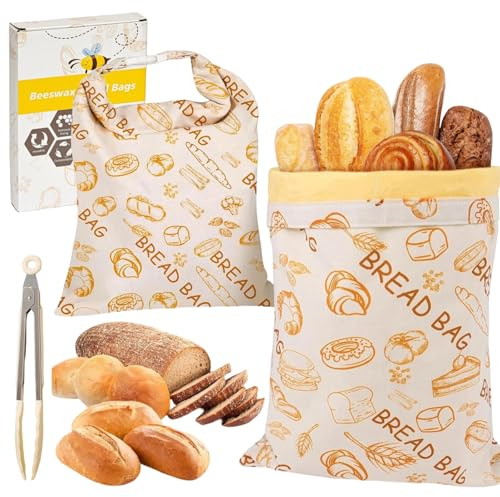 Sacs à Pain Premium - 100% Coton & Cire d'Abeille, Reste Frais Jusqu'à 3 Fois Plus Longtemps, Grand Sac à Pain Cire d'Abeille Réutilisable, Accueille Parfaitement Vos Pâtisseries(1PC) (E)
