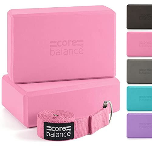 Core Balance Set di Blocchi Yoga in Schiuma e Cintura - Mattoncini di Supporto Ad Alta Densità e Cintura con Fibbia Ad Anello D in Cotone D Gratuita, Resistenti e Leggeri - Disponibili in 5 Colori