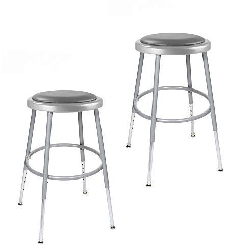 OEF Furnishings OEF6418H/2 Premium Commercial-Grade All-Purpose Round Stool (Height-Adjustable, 18–27 inch Range, Gray Frame, Vinyl Padded Seat, 2-Pack)