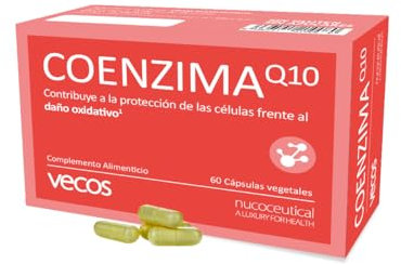 Vecos Coenzima Q10 60 Cápsulas - Alta Concentración, Con Vitamina C y E, Antioxidante Natural, Sin Gluten ni Azúcares, Mejora Rendimiento y Salud Cardiovascular