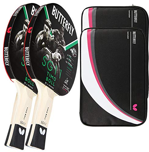 Butterfly Timo Boll 2 x SG11 Tischtennisschläger + 2 x Tischtennishülle Drive Case 2 | Tischtennisschlägerset | Tischtennis Hobby Set