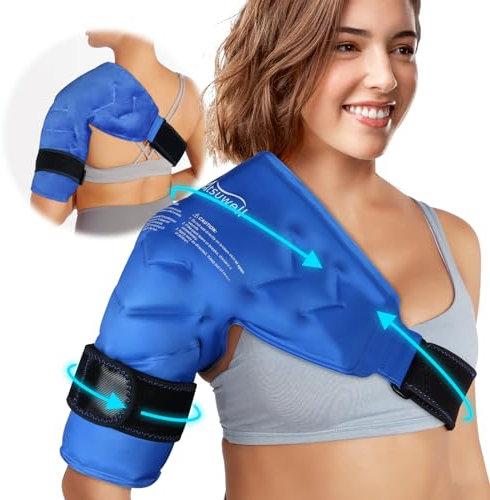 Atsuwell Poche de glace pour épaule - Compression froide - Réutilisable - Poche de glace en gel souple pour homme et femme - Bleu
