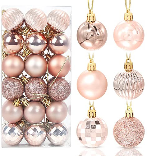 Palline di Natale Oro Rosa 36 Pezzi, 4cm, Bagattelle per Alberi, Plastica Addobbi Natalizi, Decorative per Feste di Matrimoni