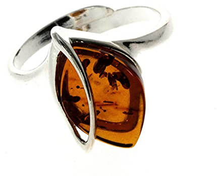 Bague réglable en ambre de la Baltique véritable et argent sterling 925 – GL469A, Argent, Ambre