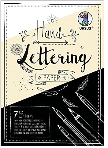Ursus 24944699 - Carta per Lettering a Mano, Formato DIN A4, 200 + 210 g/m², 75 Fogli di Cartone colorato in Bianco, Crema e Nero, Base Ideale per Personalizzare Lettere, Multicolore