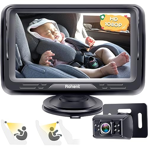 Rohent Camara Vigilancia Bebe HD 1080p Espejo Coche Bebe 5 Minutos Fácil De Instalar Crystal Night Vision Baby Travel Safety Kit N06