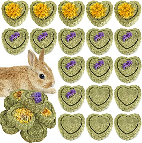 RoadLoo 32 Pièces Jouets à Mâcher Naturel pour Petits Animaux - Gâteaux d'Herbe et Boule pour Lapin, Hamster, Cochon d'Inde, Souris, Chinchillas