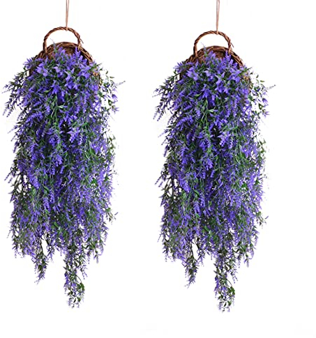 2 Piezas Plantas Falsas,Plantas Artificiales Colgantes,Enredaderas de Plastico,Plantas Artificiales Decorativas para Decoración de Pared Interior-Exterior en Jardines Domésticos (Púrpura)