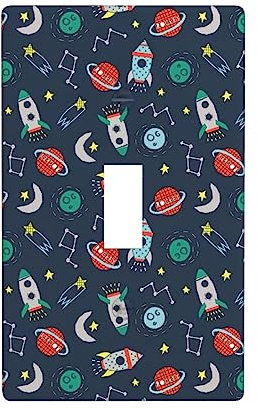 Rocket Clipart Space Ship Unbreakable Midsize Outlet Cover,Impact Resistant Switch Plate,Decorative Wall Plate Cover