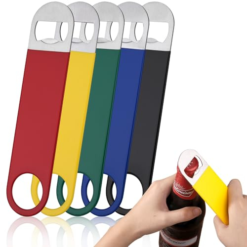 Huiguli Cavatappi Piatto, 5PCS Apribottiglie Acciaio Inox Addensato, Cavatappi di Birra 17.8 x 4 cm per Bar KTV Kitchen, Rivestito in Gomma, Lavabile in lavastoviglie