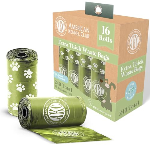 American Kennel Club Extra Thick Dog Poop Bags - Leak-Proof and Scented Waste Bags - 240 Count (16 Refill Rolls) - Durable, Heavy-Duty, Fits Standard Dispensers