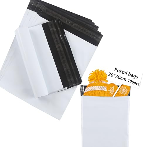 huruirui 100Stück Versandtaschen 20x30cm Plastik Versandbeutel Blickdicht Selbstklebend Versandtaschen Warensendung Versandtüten für Kleidung Logistikverpackungen Transport Verpackungskarton
