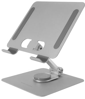 Mars Gaming MA-RST, Soporte para Tablet y Convertibles 2en1 hasta 13, Giratorio 360º + Ajustable en Altura y Ángulo 180º, Soporte Tablet Plegable de Acero Liviano, Antideslizante, Gris Plateado