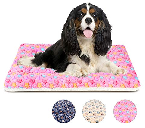 MORA PETS Dog Crate Bed 30 Inch Reversible Pet Mat for Small Dogs | Soft Dog Cushion, Washable Pet Mattress with Star Pattern, Small Vet Bedding Pad for Indoor Sleeping Use, Pink 74x54cm