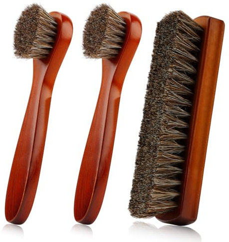Spazzola Scarpe, Spazzola per Scarpe, Spazzola Scarpe Pelle, 3 Pezzi Crine di Cavallo Pulizia Scarpe Pelle Spazzola Scarpe Scamosciate, Kit Pulizia Scarpe per Lucido Scarpe Marrone, Divano, Sneakers