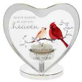 Pavilion Gift Company - Heaven in Our Home - 4.75 Cardinal Tea Light Heart Candle Holder in Memory Memorial Bereavement Loss of Loved One Grief Funeral