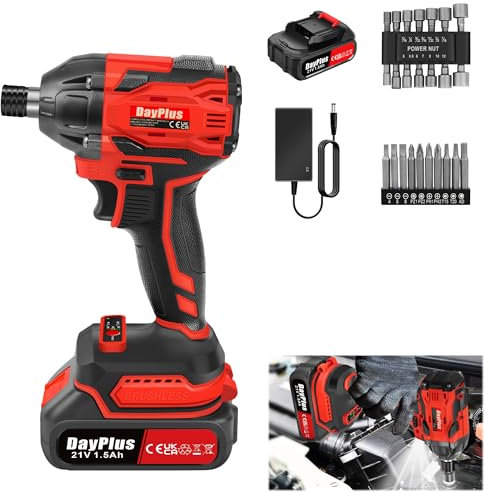 21V Cordless Impact Wrench with 1/2 Chuck, Brushless Motor Torque 400N.m, 1.5Ah Lithium-ion Battery, Variable Speed, 4PCS Sockets, Fast Charger Included
