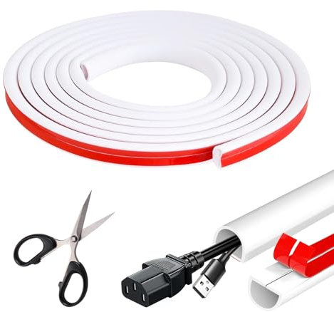 UBERMing Canaleta Cables Pared Adhesivo 1.5 m, Mini Canaleta de Cables para Ocultar 1 Cable, Protector de Cable PVC Canal de Cable Flexible para Hogar Oficina Almacén, 15 mm (W) x 10 mm (H), Blanco