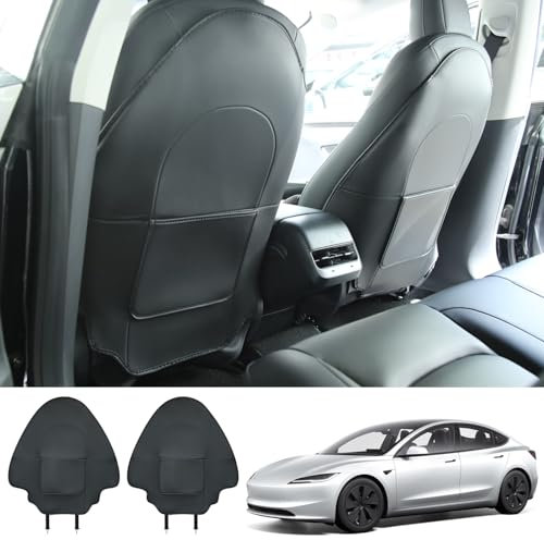 Ywooon Leather Seat Back Kick Protector for Tesla Model Y/3/S/X, Car Rear Seat Pu Leather Protector Cover Pad, Waterproof Backseat Kick Protector Covers with Extra Organizer Pocket,Black