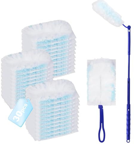 Horuili® Set di 30 pezzi per spolverare, set di spolverini statici con 1 manico, spolverino usa e getta, spazzola per la polvere dell'auto, spazzola per la pulizia della casa per la polvere