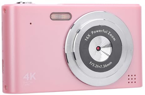 Kompakt 48MP 4K Digitalkamera 16x Zoom IPS-skärm Anti Shake-videoinspelning för Resor med Blixt (Rosa)