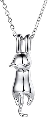 KUMSODE Collier Chat Argent 925, Collier en argent sterling, Pendentif en forme de croissant de chat, Collier Femmes Bijoux pour Les Femmes Filles, Pendentif Collier Bijoux pour Femmes
