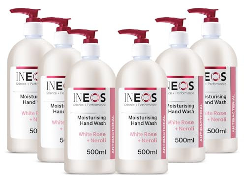 INEOS - Liquid Hand Soap - Moisturising Handwash - White Rose + Neroli - 6 Bottles x 500ml, Packaging May Vary