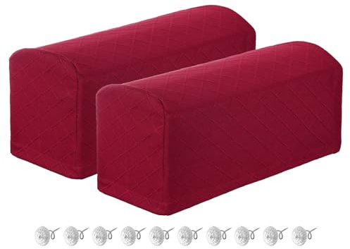 QUARKZMAN 2 stycken armstödsskydd soffa, rombmönster armstödsskydd för armstöd mjuka armstödskuddar hemma kontor armbåge diskomfort – vinröd