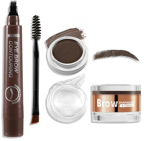 Boobeen Wasserdichter Augenbrauenstift mit Pomade, Augenbrauengel mit doppelseitigem Pinsel, langanhaltende natürliche, haarähnliche Augenbrauen für alle Hauttöne, Braun