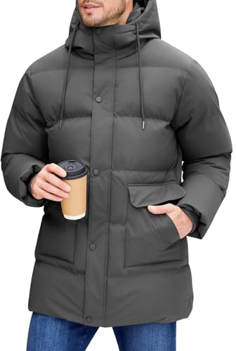 Xnova Manteaux Homme Hiver Décontracté Thermique mi-long Veste avec Capuche Jacket Coupe-vent Manteau Chaude Parka imperméable (Gris, M)