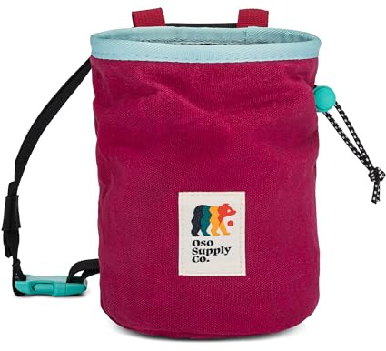 Oso Supply Co - Cascadia Waxed Canvas Chalk Bag - Zipper Pocket & Mesh Pouch for Bouldering, Rock Climbing, Gym, Weightlifting – Water-Resistant, Adjustable Belt, Wide Opening (Huckleberry/Teal)