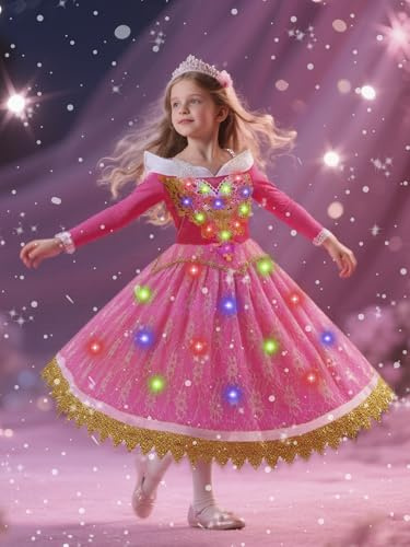 YYSSNM Girls Princess Dresses-Light Up Pink Costume Cosplay for Halloween Birthday Carnival Party
