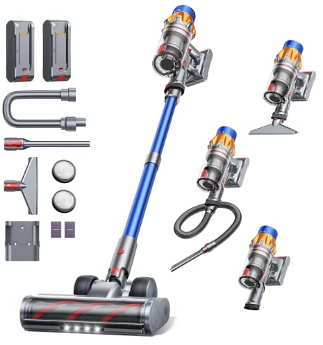 Cordless Vacuum Cleaner with 2 Batteries, 130 Mins/50KPa/600W Stick Vacuum Cleaners for Home with 3.3Ft Hose, Sofa Brush, TouchScreen AUTO-Mode, Wall Mount Charging, Scented, for Floor/Carpet/Pet Hair