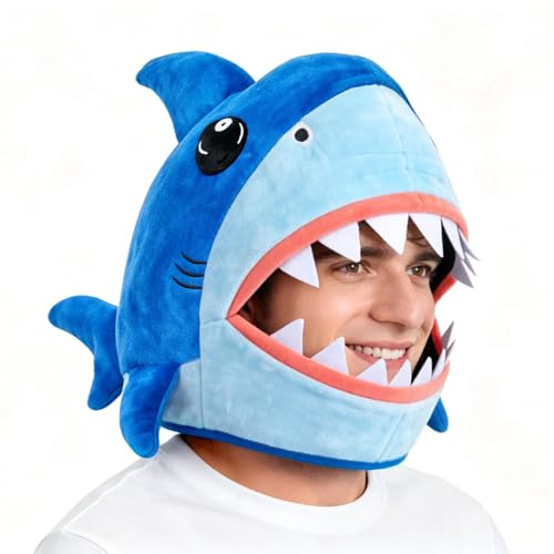 Tanganan Shark Hat Costume, Sharks Mask Novelty Halloween Hats Carnival Costume Party Animal Cap Shark Fish Head Cover for Adult (Adult)