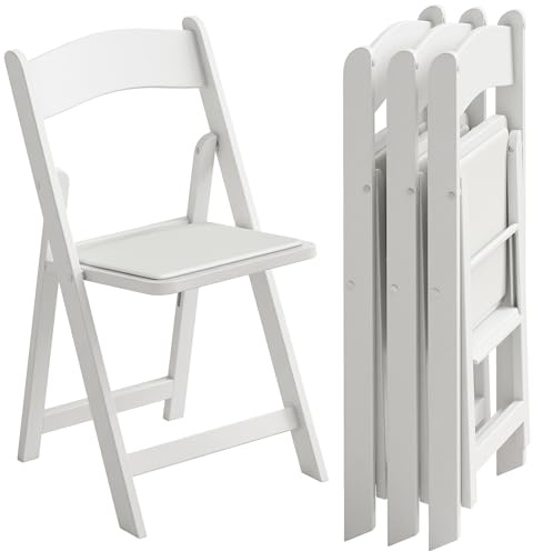 HOMCOM Lot de 4 Chaises Pliantes en Résine Portables 45x44x78 cm Blanc | Chaises Pliantes, pour Intérieur, Extérieur, Siège Rembourré en PU