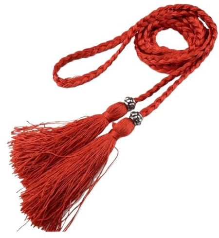 BGHYJKOL Cinture Con Nappe Cintura da donna con nappa intrecciata lunga sottile Abito in corda cintura decorata Accessori a catena(Red)