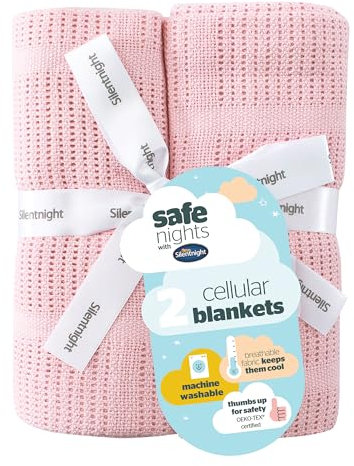 Silentnight Safe Nights Baby Blanket - Pack of 2 Soft 100% Cotton Cellular Baby Blanket for Newborn Ideal for Cot, Crib, Moses Basket and Pram - Baby Essentials - 2 Pack - Pink