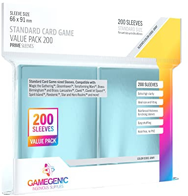 Gamegenic, Prime Standard Sleeve Value Pack 200, Sleeve Color Code: Gray