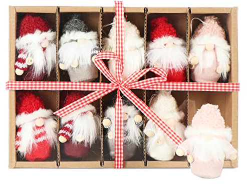 COM-FOUR® 10x Colgantes de Papá Noel Premium para el árbol de Navidad, Trolls Decorativos Sueco-escandinavos, encantadores Colgantes de Figuras de árbol de Navidad como Adornos para árboles