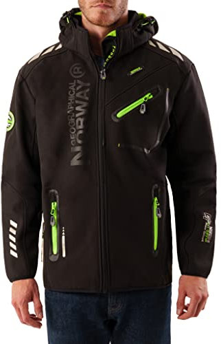 Geographical Norway ROYAUTE MEN - Chaqueta Softshell Impermeable Hombre - Capucha Transpirable Exterior - Chaqueta Cortavientos Invierno - Actividades Aire Libre (Negro/Verde - XXL)