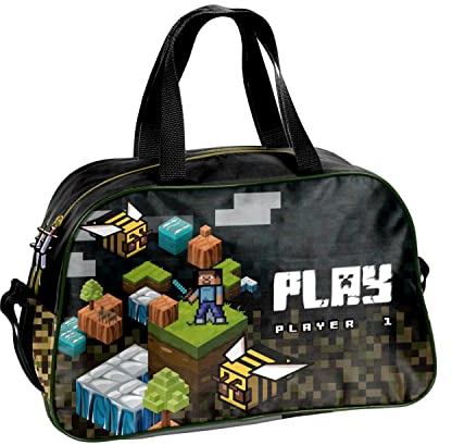 Goldkids Pixel Player Game Handtasche Sporttasche Trainingstasche Schultertasche Tasche Reisetasche Sport Bag inkl. leuchtender Anhänger