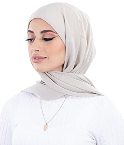 Hijab à enfiler en soie de médine avec bonnet intégré Made in Turquie pour femme musulmane voilée (Taupe Clair Grisé)