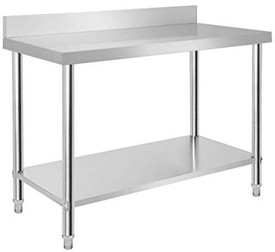 UISEBRT Rostfritt stålbord med lutning, justerbara fotar, demonterad nedre förvaring, 120 x 60 x 85 cm