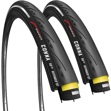 Fincci Conna Pair 700x23c Tires, Foldable 60 TPI with Reflective Wall, 1mm Antipuncture Protection, Tough Nylon and Rubber Compound, 700 x 23c Road Bike Tires for Racing Touring - Pack of 2