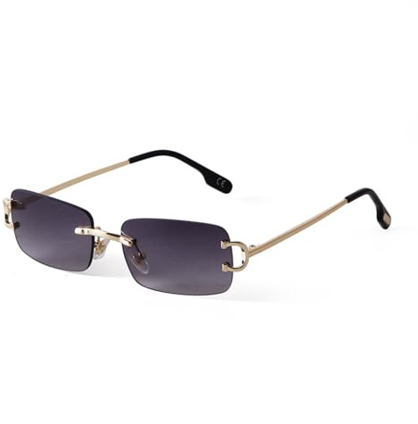 ADEWU Occhiali da sole retrò vintage occhiali senza bordi protezione UV stretti occhiali da sole rettangolari uomo donna unisex, Klein bis mittel