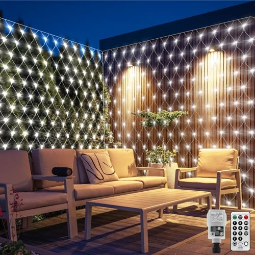 CORST Luci di rete 6x2 m 300 LED per interni ed esterni, rete plug-in, luci a corda per alberi da giardino di grandi dimensioni, impermeabili, collegabili, 8 modalità (Bianco)